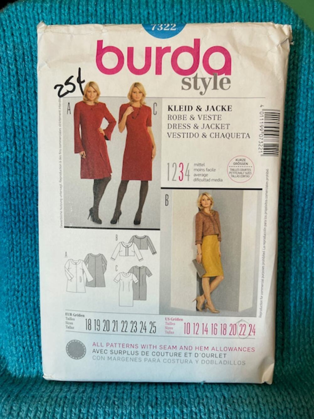 Burda 7322 sewing pattern womens aline bodycon dress blazer